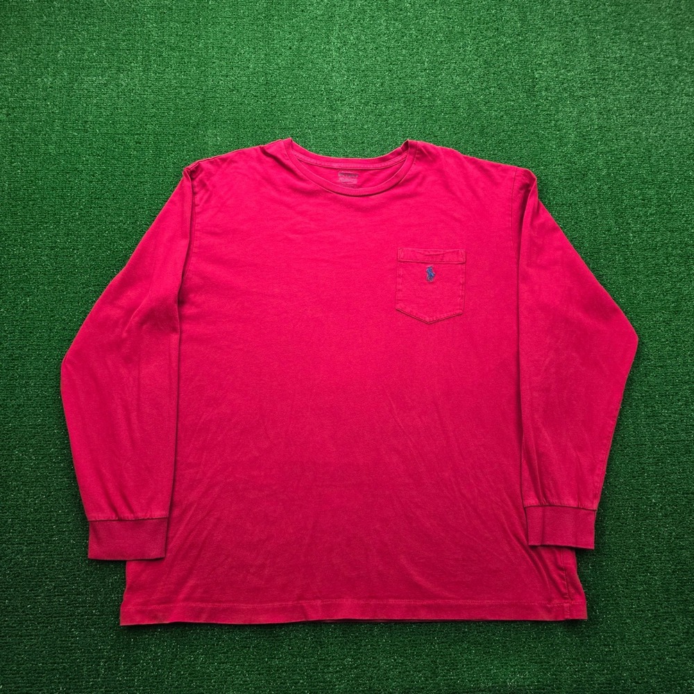 Polo Ralph Lauren Shirt Mens XL Red Long Sleeve Pony Logo Pocket Tee Casual